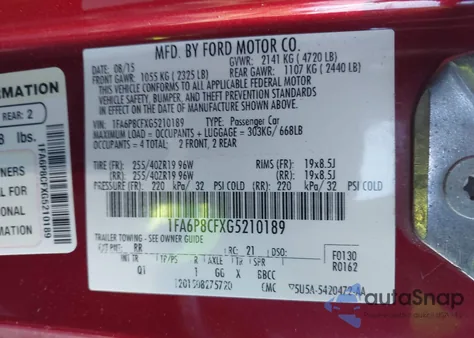 2016 Ford Mustang Gt from USA, damaged, VIN 1FA6P8CFXG5210189